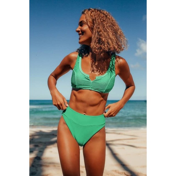 RVCA• Saltwash Light Green Ribbed High Rise Bikini Bottoms